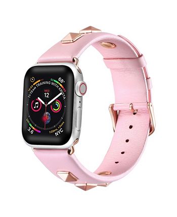 Posh Tech - Men and Women Pink Studded Genuine Leather Replacement Band for Apple Watch, 38mm