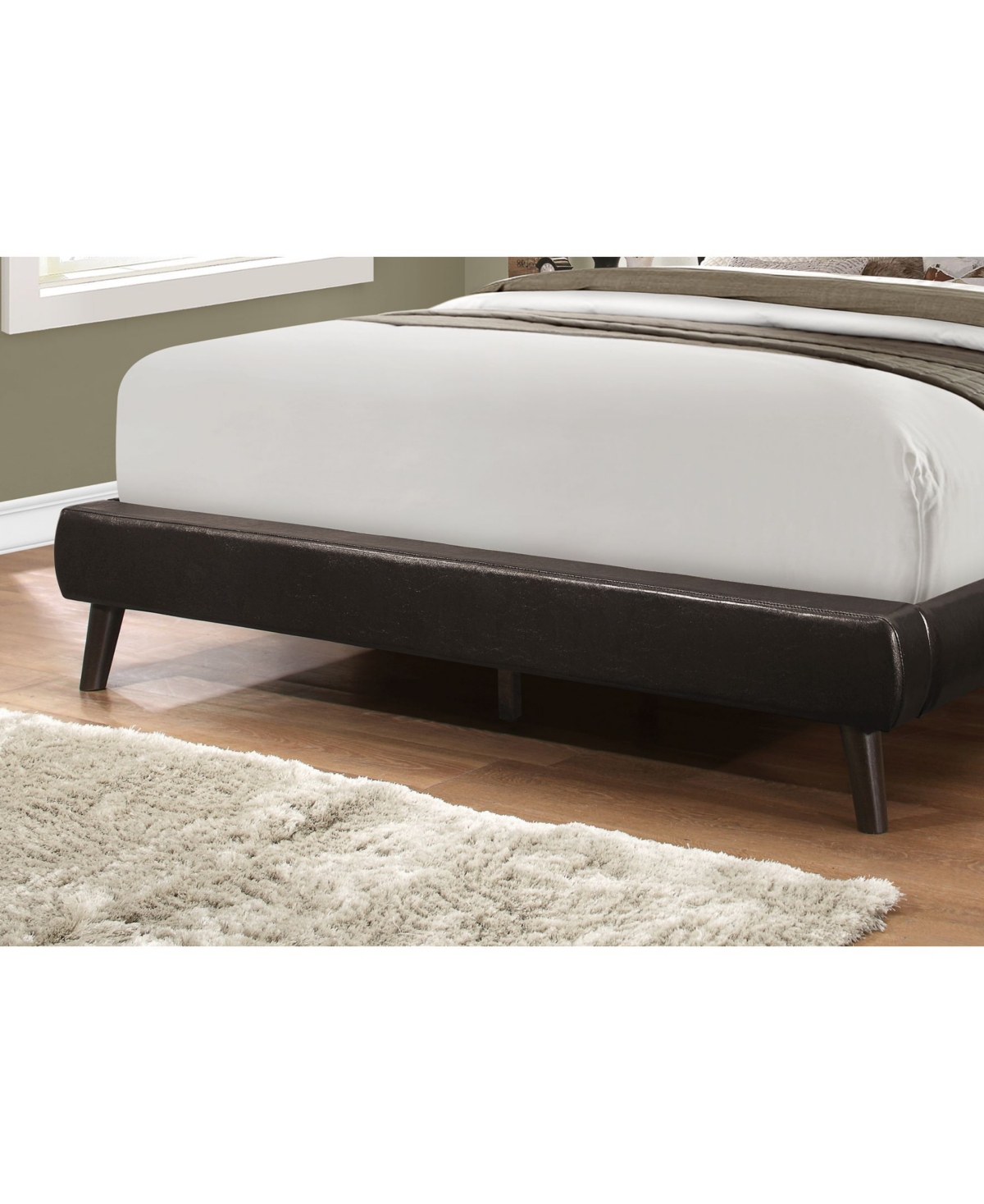 Monarch Specialties Bed - Size Leather- Look with Wood Legs