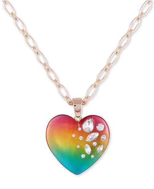 GUESS CrystalFrosted Heart Pendant Necklace, 30" + 2" extender