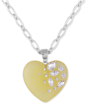 image of Guess Crystal-Frosted Heart Pendant Necklace, 30