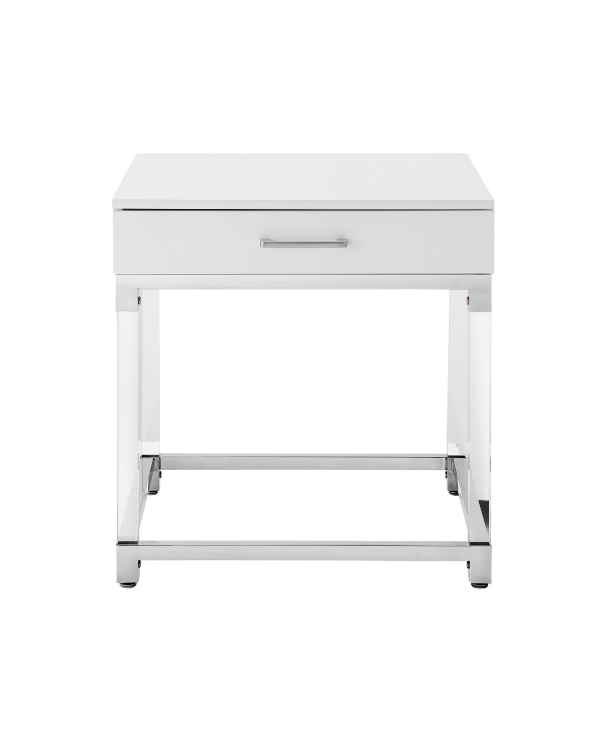 Inspired Home Casandra High Gloss End Table with Acrylic Legs and Metal Base