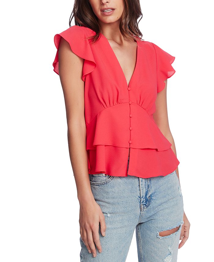 1.STATE Flutter-Sleeve Tiered Top & Reviews - Tops - Women - Macy's