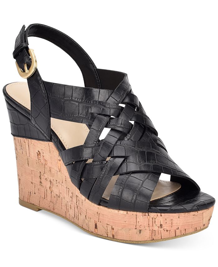 guess denim wedge sandals