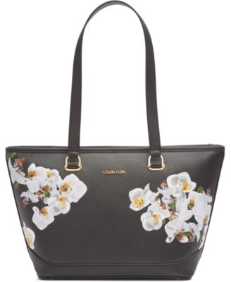 calvin klein janae orchid logo print satchel