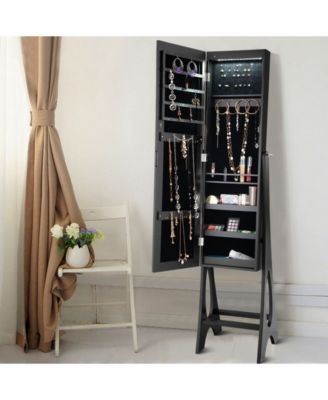 LED Jewelry Cabinet Organizer Bevel Edge Mirrored Standing