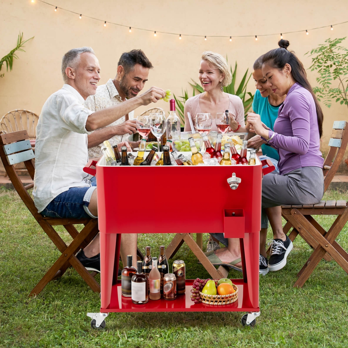 80-quart Cooler Beer Cart Outdoor Entertaining Rolling Party Steel Bar Bistro