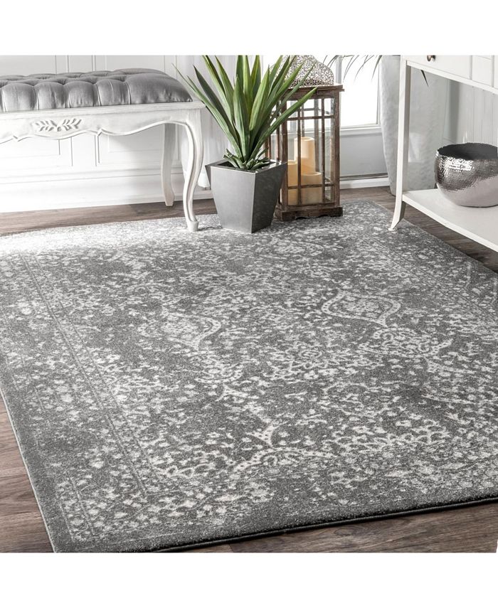 nuLoom Bodrum Oriental VintageInspired Odell Silver 6'7" x 9' Area Rug