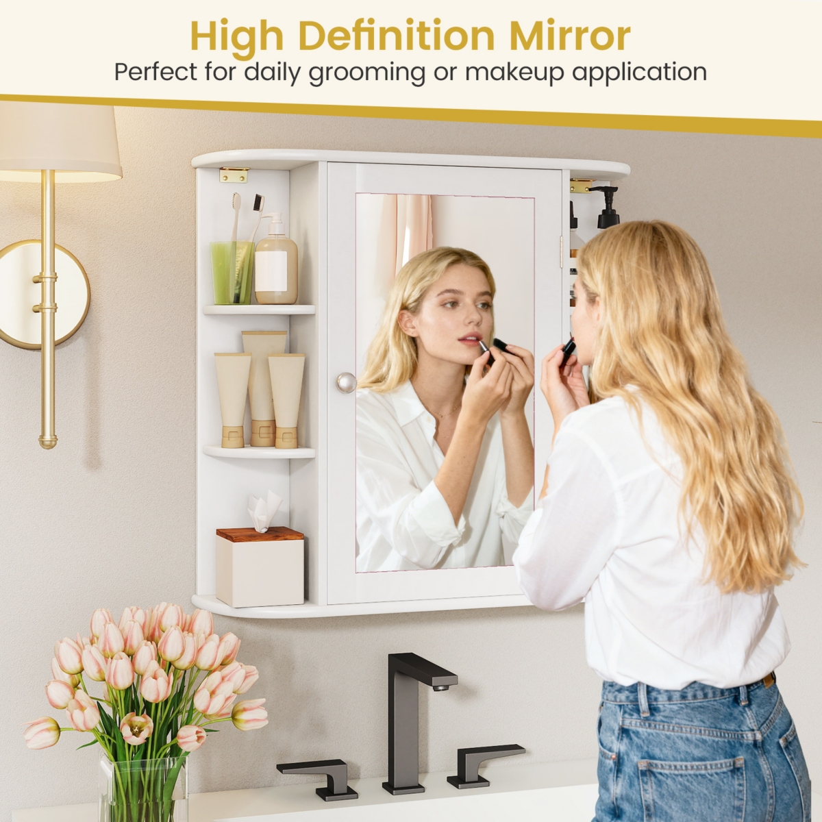 Gymax Bathroom White finish Multipurpose Mount Wall Surface Storage Cabinet Mirror