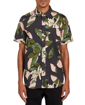 Volcom Men's Cut Out Floral Short Sleeve Shirt In Dark Charcoal