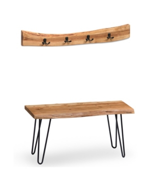 Alaterre Furniture Hairpin Natural Live Edge Bench with Coat Hook Set