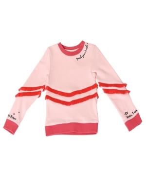 image of Kinderkind Little Girls Crew Neck Fringe Pullover Sweatshirt