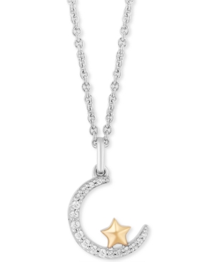 image of Enchanted Disney Diamond Crescent Moon & Star Jasmine Pendant Necklace (1/10 ct. t.w.) in Sterling Silver & 14k Gold, 16
