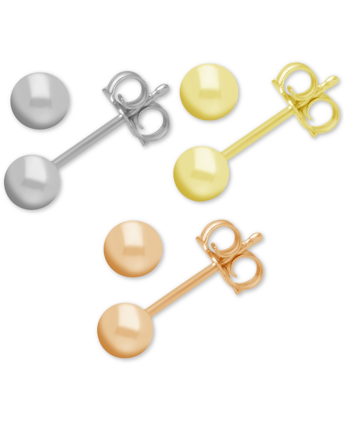 And Now This 3-Pc. Set Silver Plated Ball Stud Earrings - Tri-tone