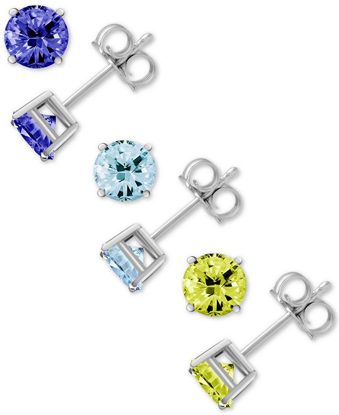 Essentials - 3-Pc. Set Colored Glass Stud Earrings in Fine Silver-Plate
