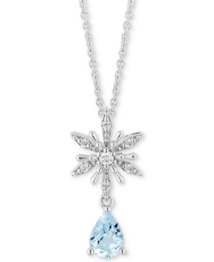 image of Enchanted Disney Aquamarine (5/8 ct. t.w.) & Diamond (1/10 ct. t.w.) Elsa Snowflake Pendant Necklace in Sterling Silver, 16