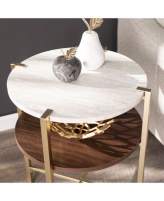 Valera Round End Table with Faux Marble Top
