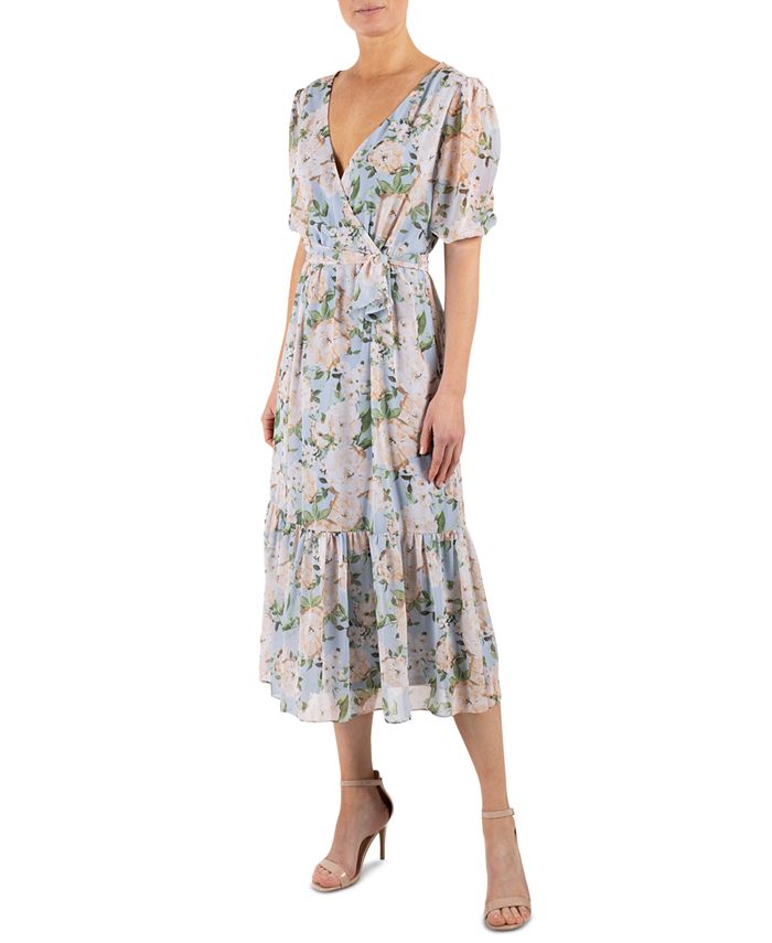 Floral Print Surplice Midi Dress