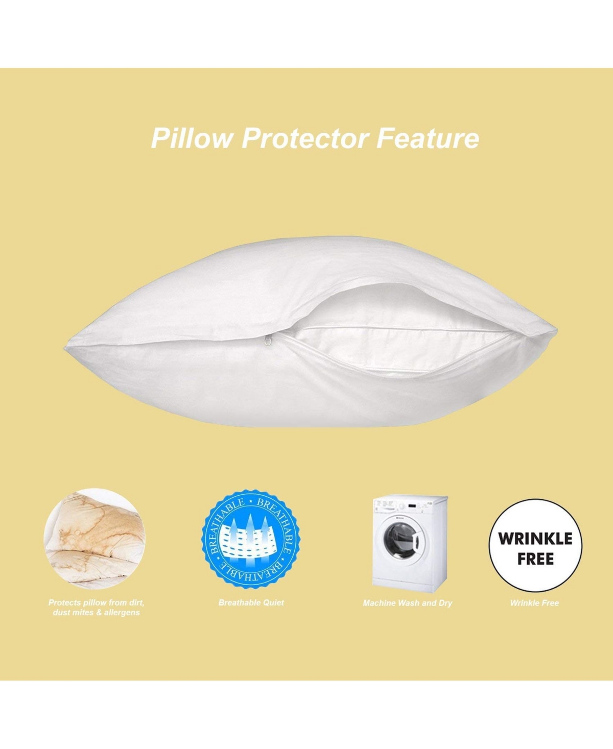 Circles Home 100% Cotton Breathable Pillow Protector with Zipper –(2 Pack) - White