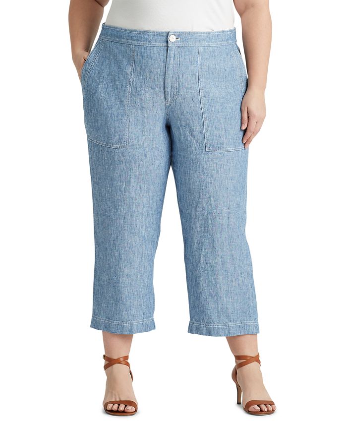 Lauren Ralph Lauren Plus Size Wide-Leg Chambray Pants - Macy's