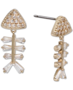 image of Betsey Johnson Gold-Tone Crystal Fish Skeleton Drop Earrings