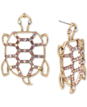 image of Betsey Johnson Gold-Tone Pave Openwork Turtle Drop Earrings