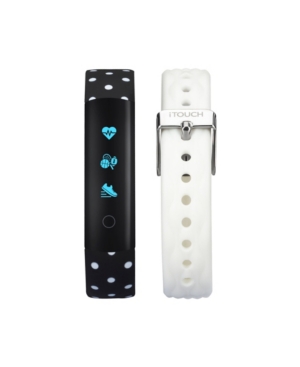 image of iTouch Women-s Slim Activity Tracker Black Polka Dot White Interchangeable Straps 13mm