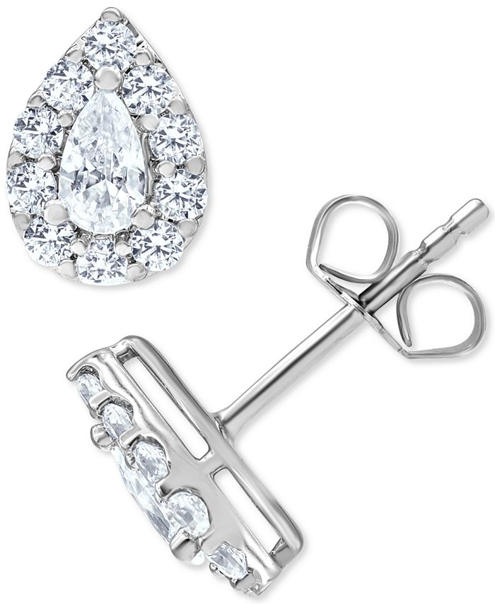 Macy's Diamond Pear-Cut Halo Stud Earrings (1 ct. t.w.) in 14k 