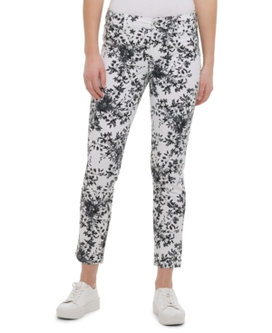 image of Calvin Klein Floral-Printed Polished Mid-Rise Pants