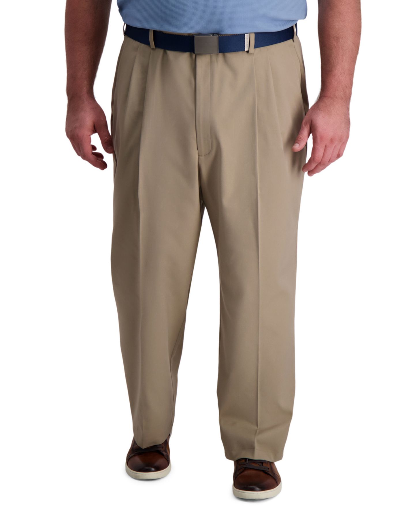 Мужские брюки Haggar Big & Tall Cool Right Performance Flex Classic Fit Pleated Pant, цвет: Бежевый меланжевый — фото 1