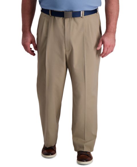 Мужские брюки Haggar Big & Tall Cool Right Performance Flex Classic Fit Pleated Pant, цвет: Бежевый меланжевый