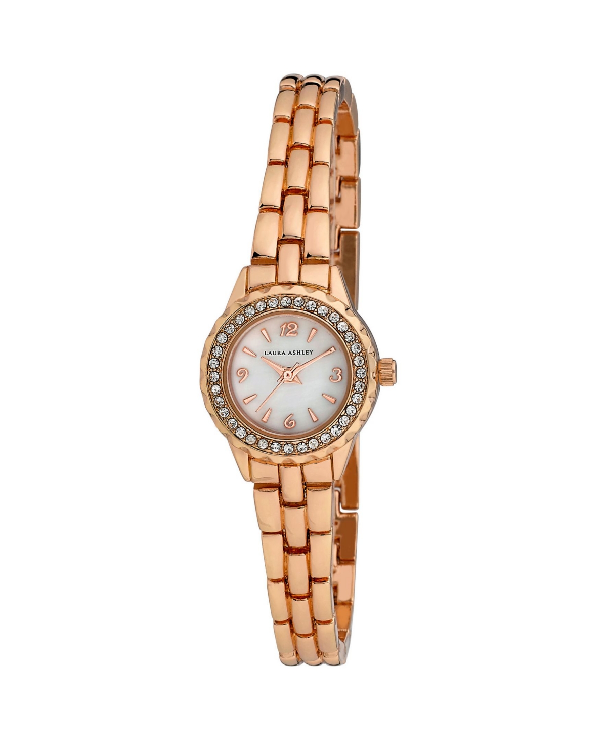 Laura Ashley Women's Mini Link Crystal Bezel Pink Alloy Bracelet Watch 26mm