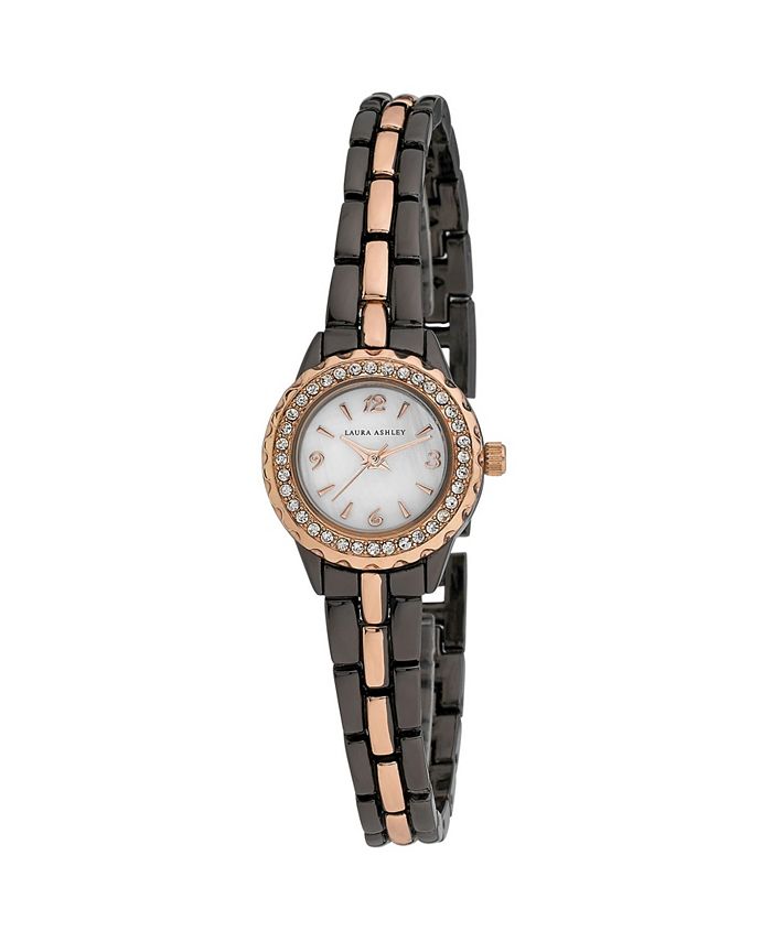 Laura Ashley Women s Mini Link Crystal Bezel Charcoal Alloy
