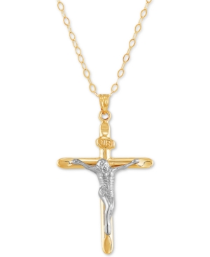 image of Crucifix Two-Tone Pendant in 14k Gold