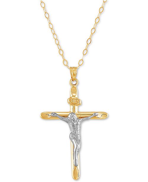 Macy S Crucifix Two Tone Pendant In 14k Gold Reviews Necklaces
