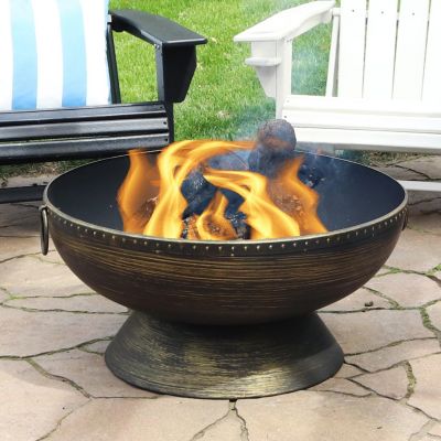 Outdoor Camping or Backyard Large Fire Pit Bowl with Spark Screen, Log Poker, and Metal Wood Grate - 30" - Bronze