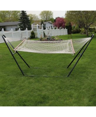 Cotton Double Wide 2-Person Rope Hammock with Spreader Bars and Multi-Use Steel Stand - 450 lb Weight Capacity - White