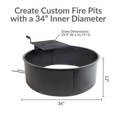 Outdoor Heavy-Duty Steel Portable Campfire Ring with Cooking Grate and Fire Poker - 36" - Black