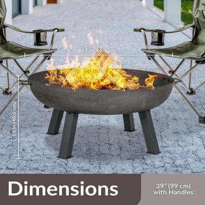 Outdoor Camping or Backyard Round Cast Iron Rustic Fire Pit Bowl with Handles