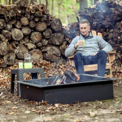 Outdoor Heavy-Duty Steel Portable Above Ground or In-Ground Square Fire Pit Liner Ring - Black