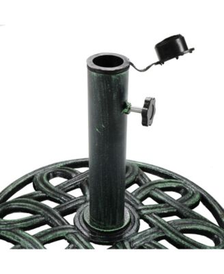 Outdoor Heavy-Duty Cast Iron Decorative Design Patio Yard Round Umbrella Base Stand - 17" - Green