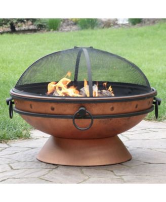 Outdoor Camping or Backyard Large Round Fire Pit Bowl with Handles and Spark Screen - 30" - Copper Finish