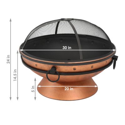 Outdoor Camping or Backyard Large Round Fire Pit Bowl with Handles and Spark Screen - 30" - Copper Finish