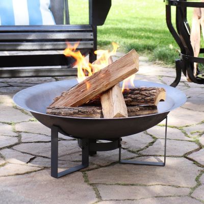 Outdoor Camping or Backyard Cast Iron with Heat Resistant Finish Modern Round Fire Pit Bowl with Stand - 23" - Bronze