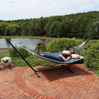 Heavy-Duty 2-Person Quilted Designs Fabric Hammock with Spreader Bars and Detachable Pillow - 440 lb Weight Capacity