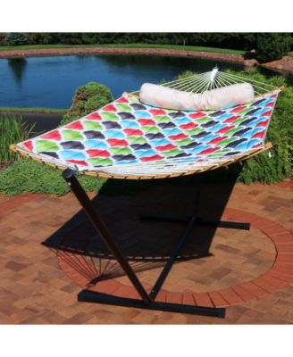 Heavy-Duty Quilted 2-Person Hammock with Curved Bamboo Spreader Bars