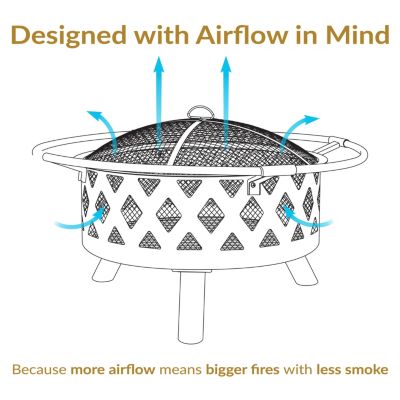 Outdoor Camping or Backyard Crossweave Cut Out Fire Pit with Spark Screen and Log Poker