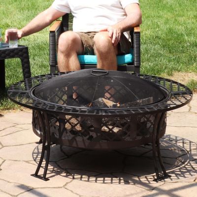 Outdoor Camping or Backyard Steel Diamond Weave Fire Pit Bowl with Spark Screen - 40" - Black