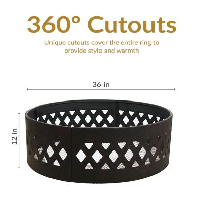 Outdoor Heavy-Duty Steel Portable Large Round Crossweave Cut Out Fire Pit Ring - 36" - Black