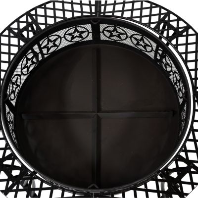 Outdoor Camping or Backyard Steel Round Four Star Fire Pit Table with Spark Screen - 40" - Black