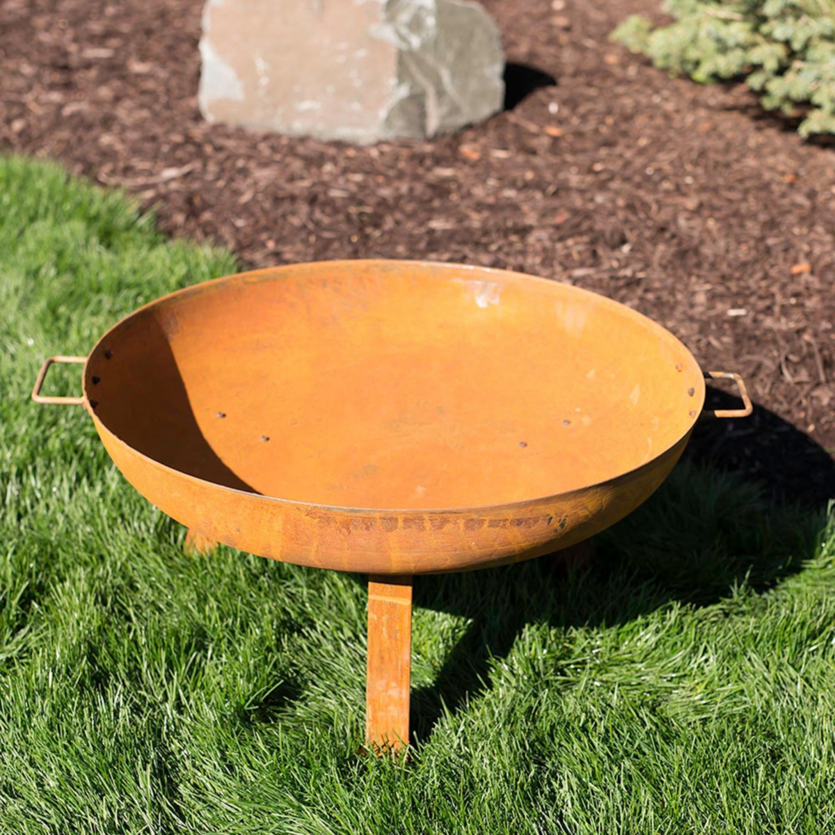 Outdoor Camping or Backyard Round Cast Iron Rustic Fire Pit Bowl with Handles
